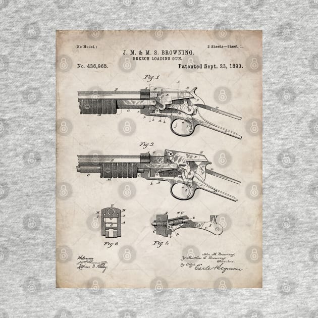 Browning Breach Rifle Patent - Gun Lover Gunsmith Art - Antique by patentpress